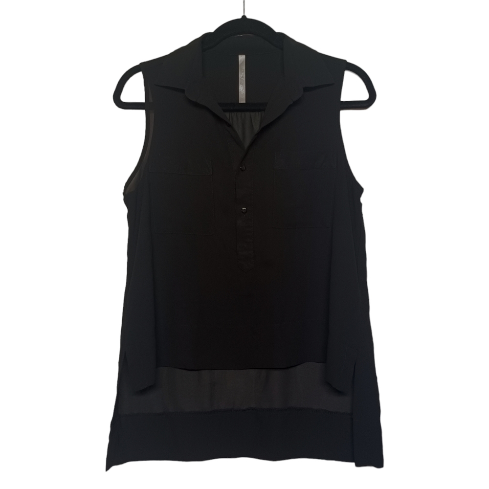 AVEC Black Semi Sheer Sleeveless Hi Low Top Medium
